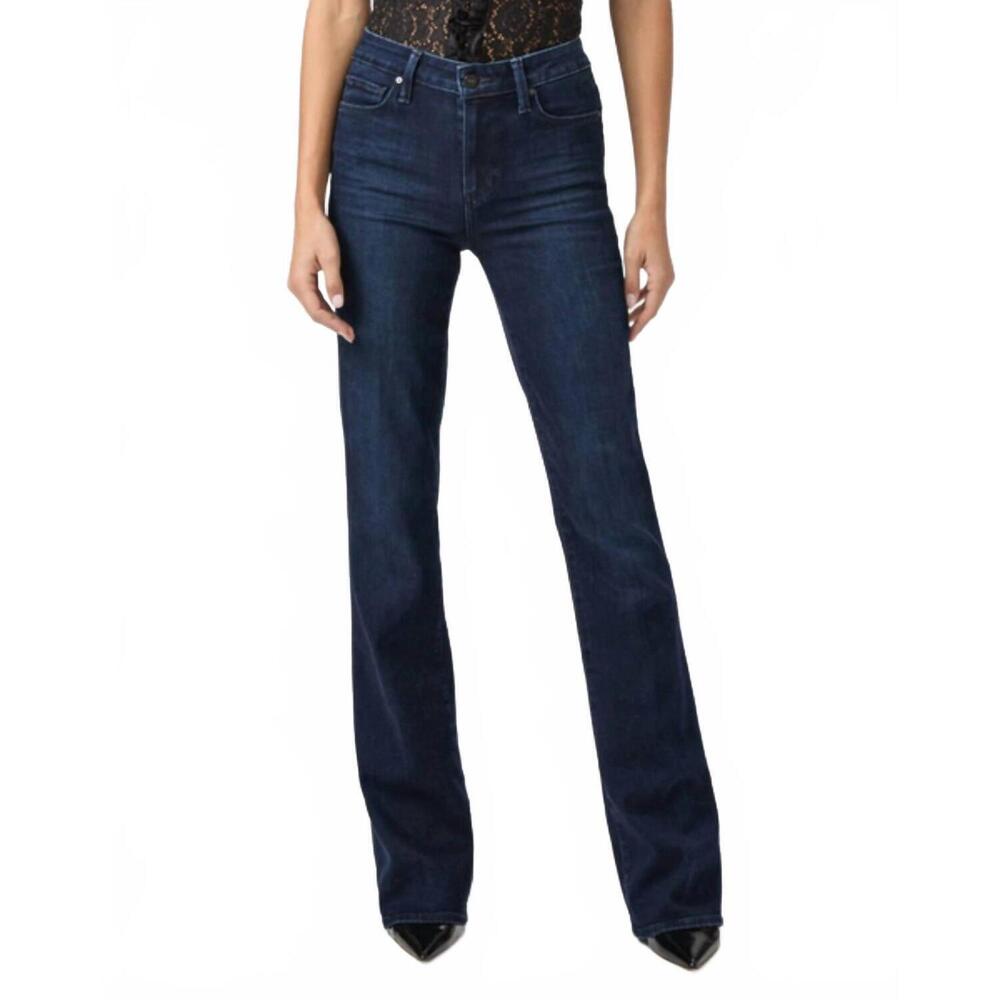 PAIGE Womens Boot Cut Jeans - Dark Indigo Blue